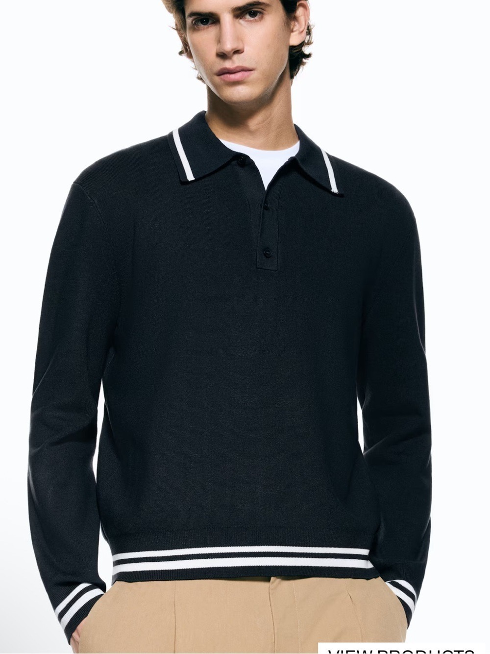 H&M Black Polo Sweater with White Trim